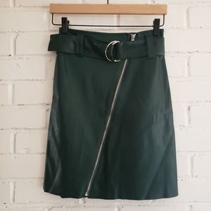 Stelen Green Faux Leather Asymmetrical Zip Skirt